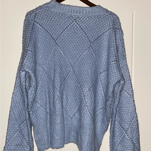 Fate Betti Diamond Open Knit Chunky Sweater Crewneck Pullover Blue NEW Women‎ L - Picture 4 of 7